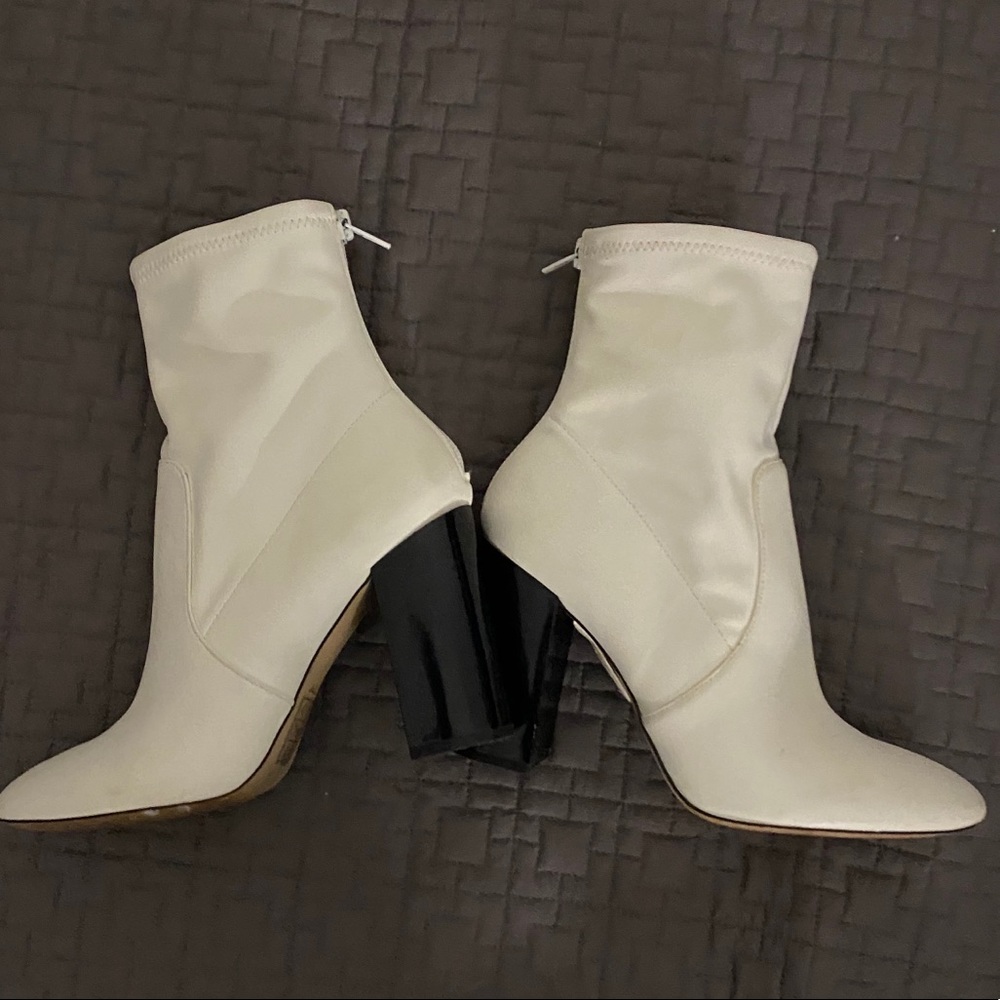 White heeled booties